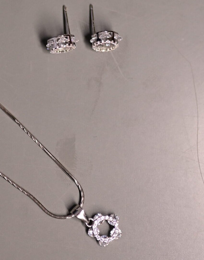 Dainty Floral Cluster Silver Pendant & Earrings Set