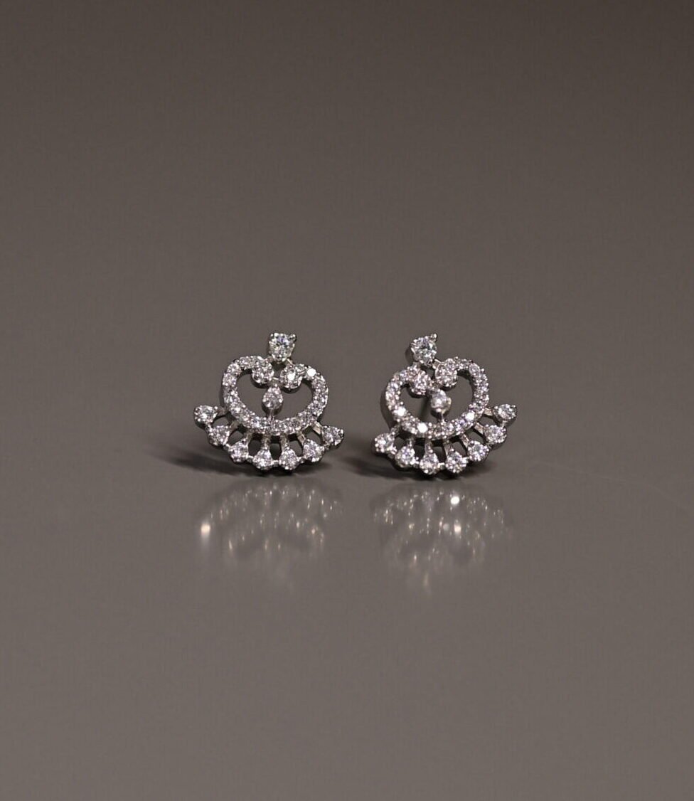 Regal Fan CZ Silver Stud Earrings
