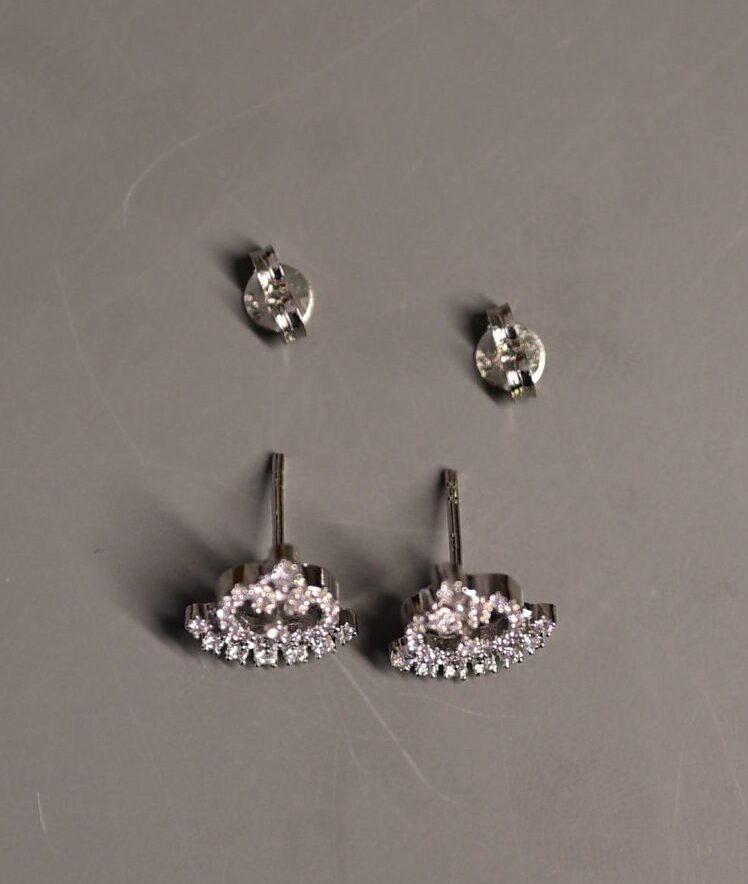 Regal Fan CZ Silver Stud Earrings