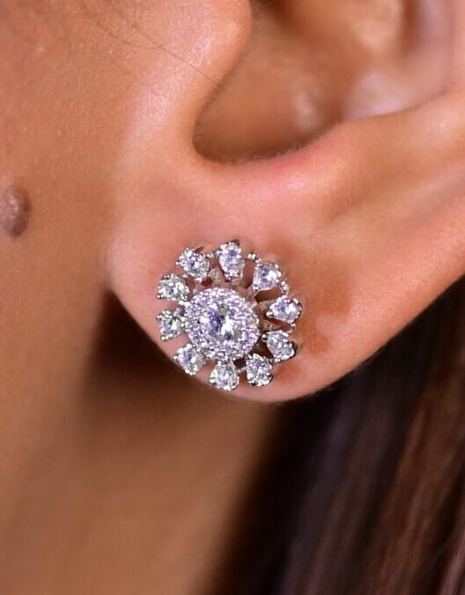 Floral Halo Zirconia Silver Studs