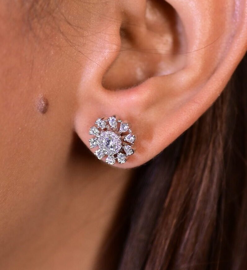 Floral Halo Zirconia Silver Studs