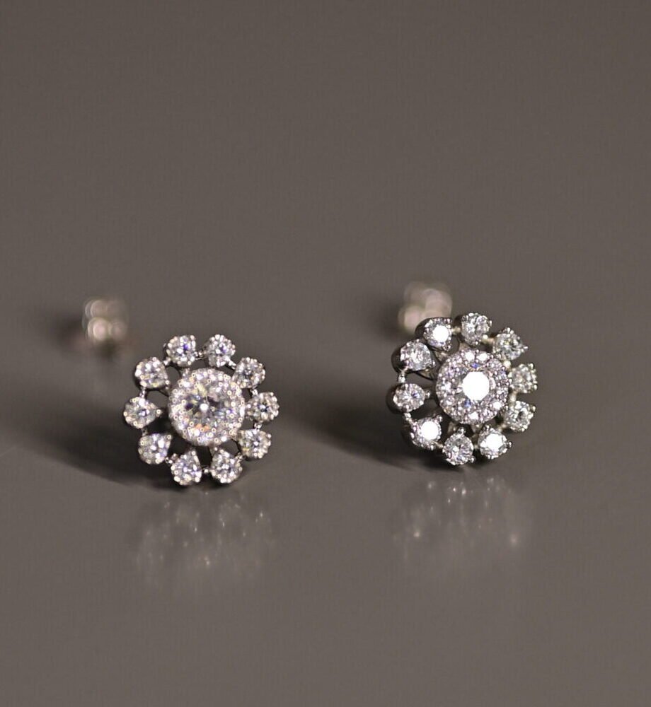 Floral Halo Zirconia Silver Studs