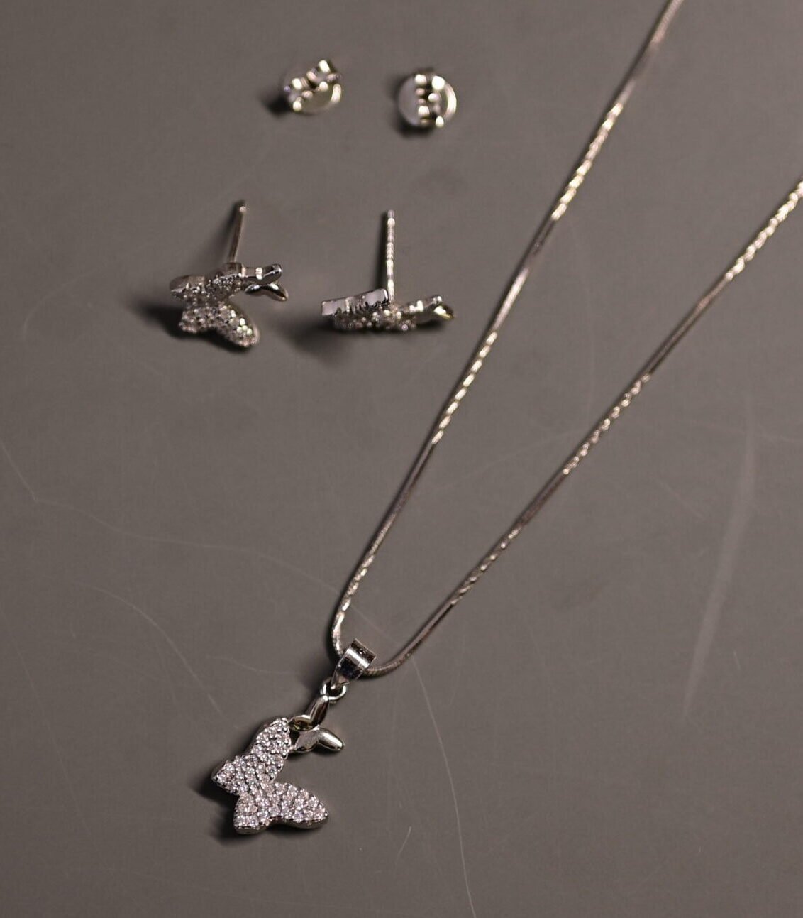 Fluttering Butterfly Silver Pendant & Earring Set