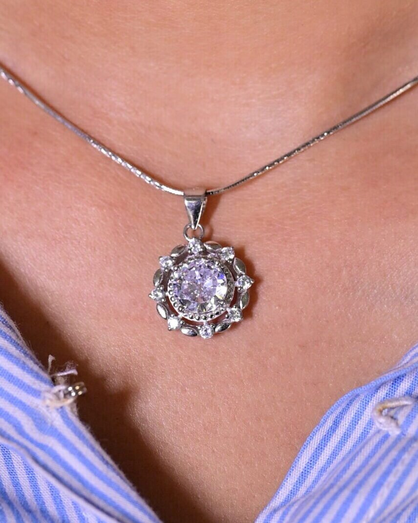 Royal Crown Solitaire Silver Pendant & Earring Set
