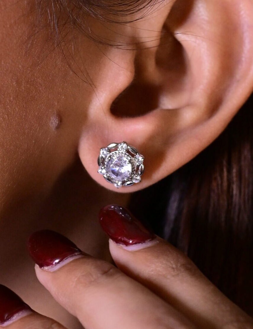 Royal Crown Solitaire Silver Pendant & Earring Set