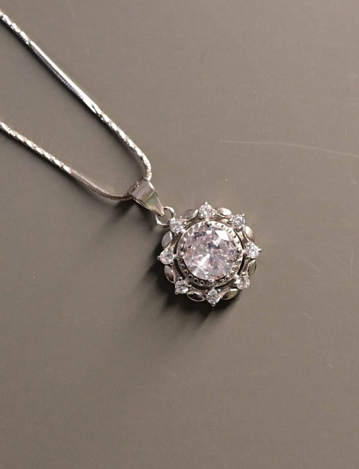 Royal Crown Solitaire Silver Pendant & Earring Set