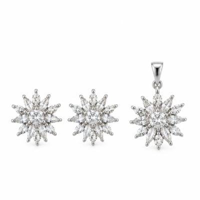 Radiant Starburst Silver Pendant & Earring Set