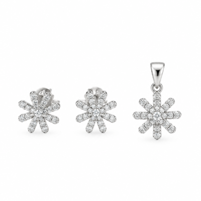 Serene Daisy Silver Pendant & Earring Set
