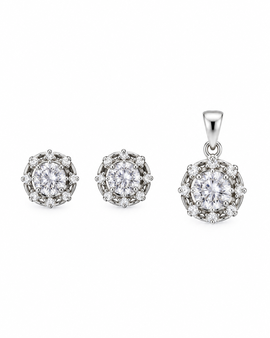 Royal Crown Solitaire Silver Pendant & Earring Set