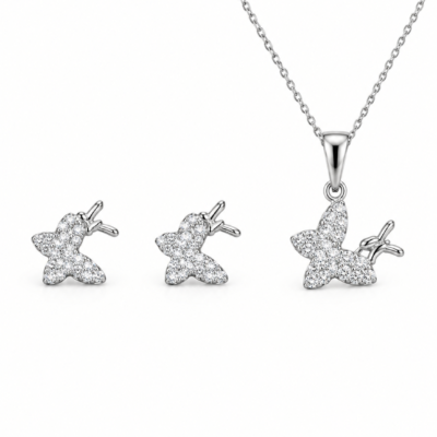 Fluttering Butterfly Silver Pendant & Earring Set