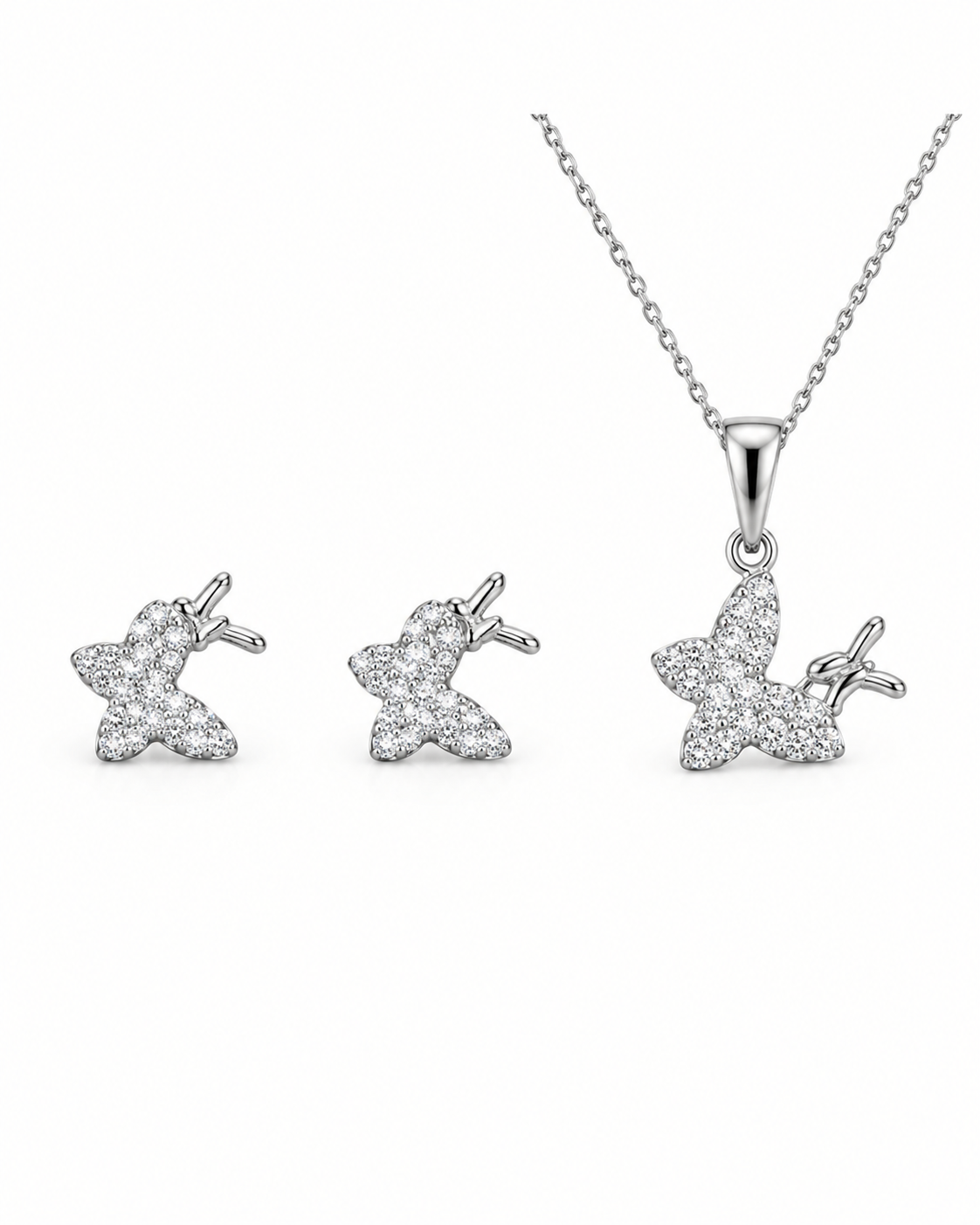 Fluttering Butterfly Silver Pendant & Earring Set