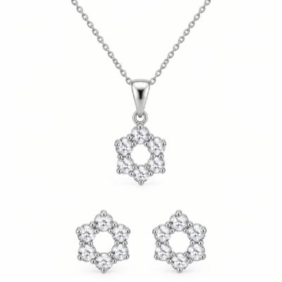 Dainty Floral Cluster Silver Pendant & Earrings Set
