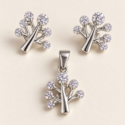 Tree of Life Silver Pendant & Earring Set