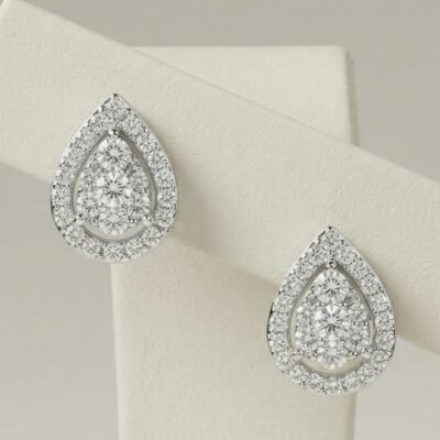Glistening Halo Silver Stud Earrings