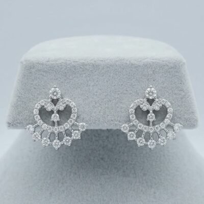 Regal Fan CZ Silver Stud Earrings