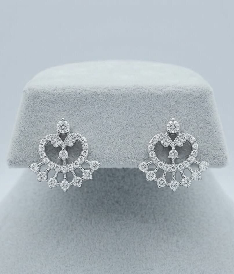 Regal Fan CZ Silver Stud Earrings