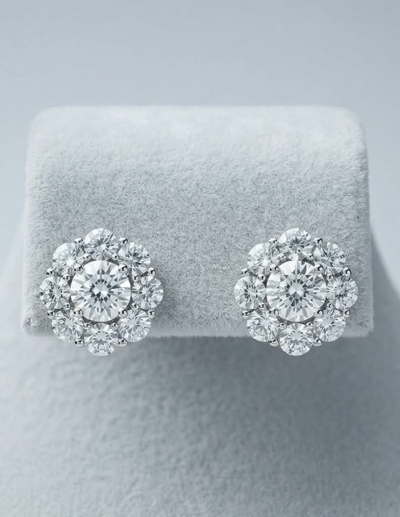 Floral Halo Zirconia Silver Studs