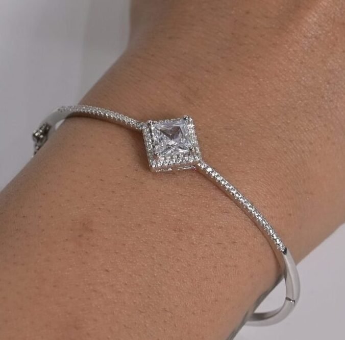 Radiant Square Solitaire Silver Bracelet