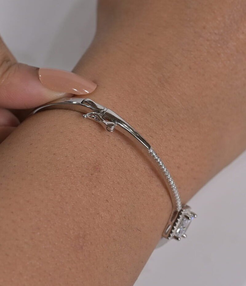 Radiant Square Solitaire Silver Bracelet