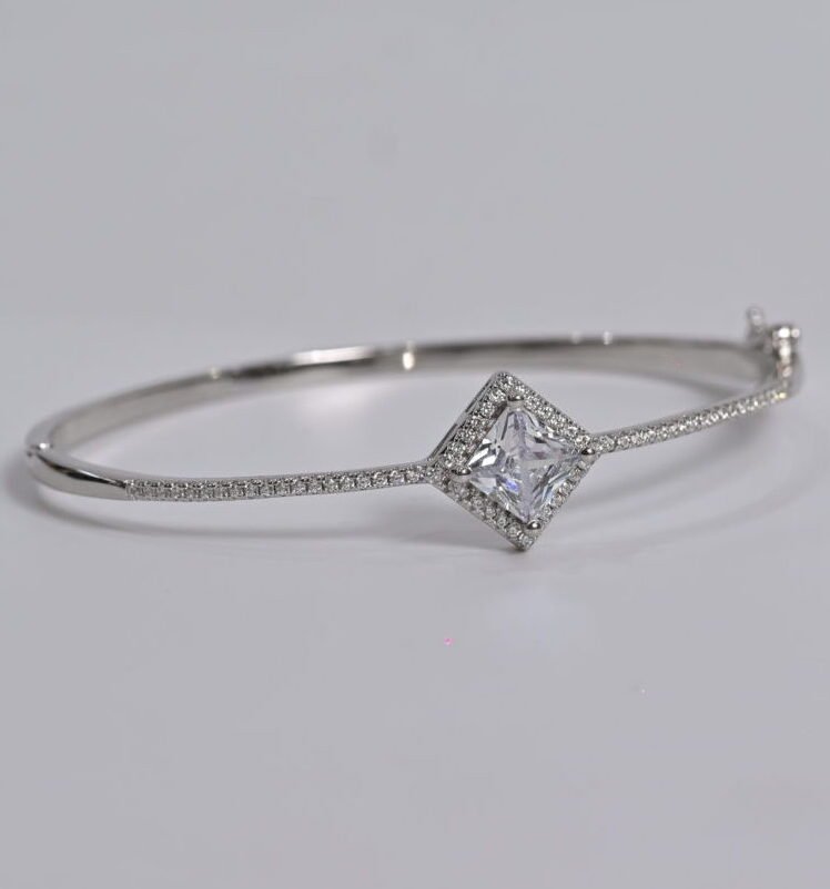 Radiant Square Solitaire Silver Bracelet