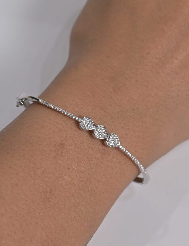 Triple Heart CZ Silver Bracelet