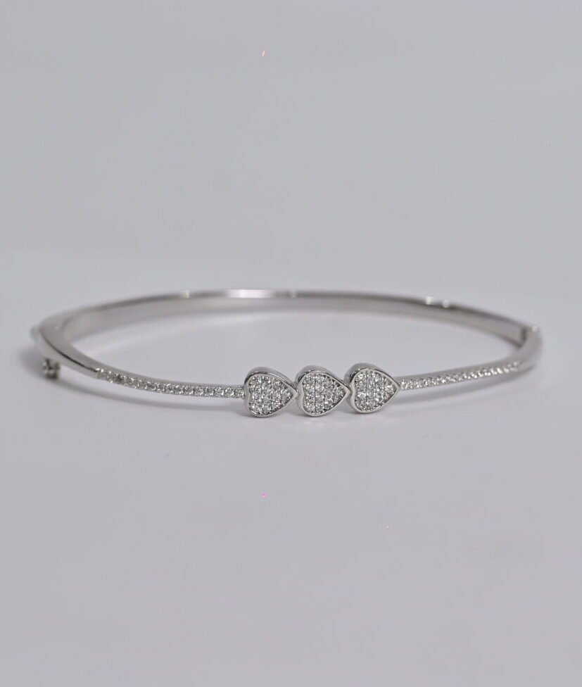 Triple Heart CZ Silver Bracelet
