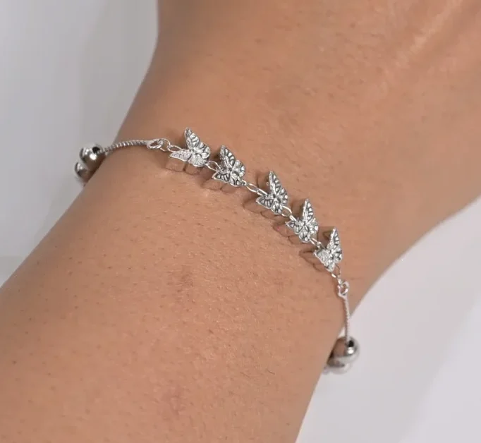 Dainty Butterfly Pave Silver Bracelet