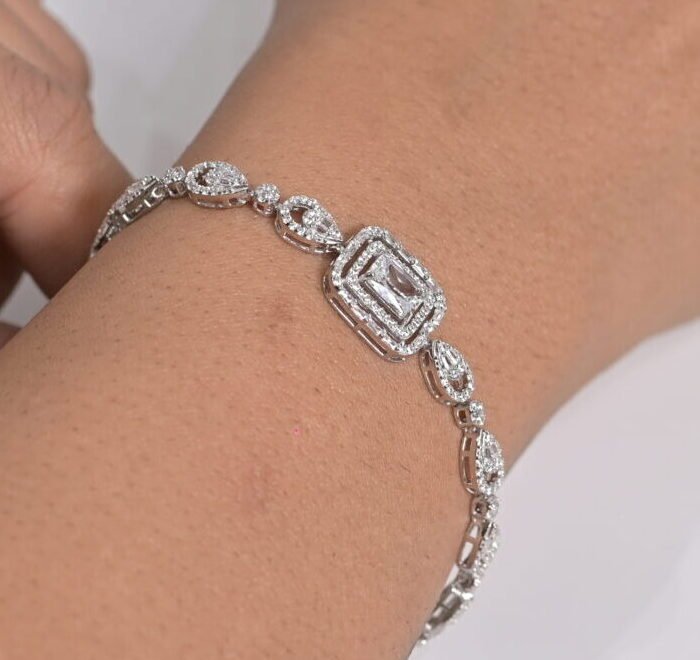 Regal Emerald-Cut Pave Silver Bracelet