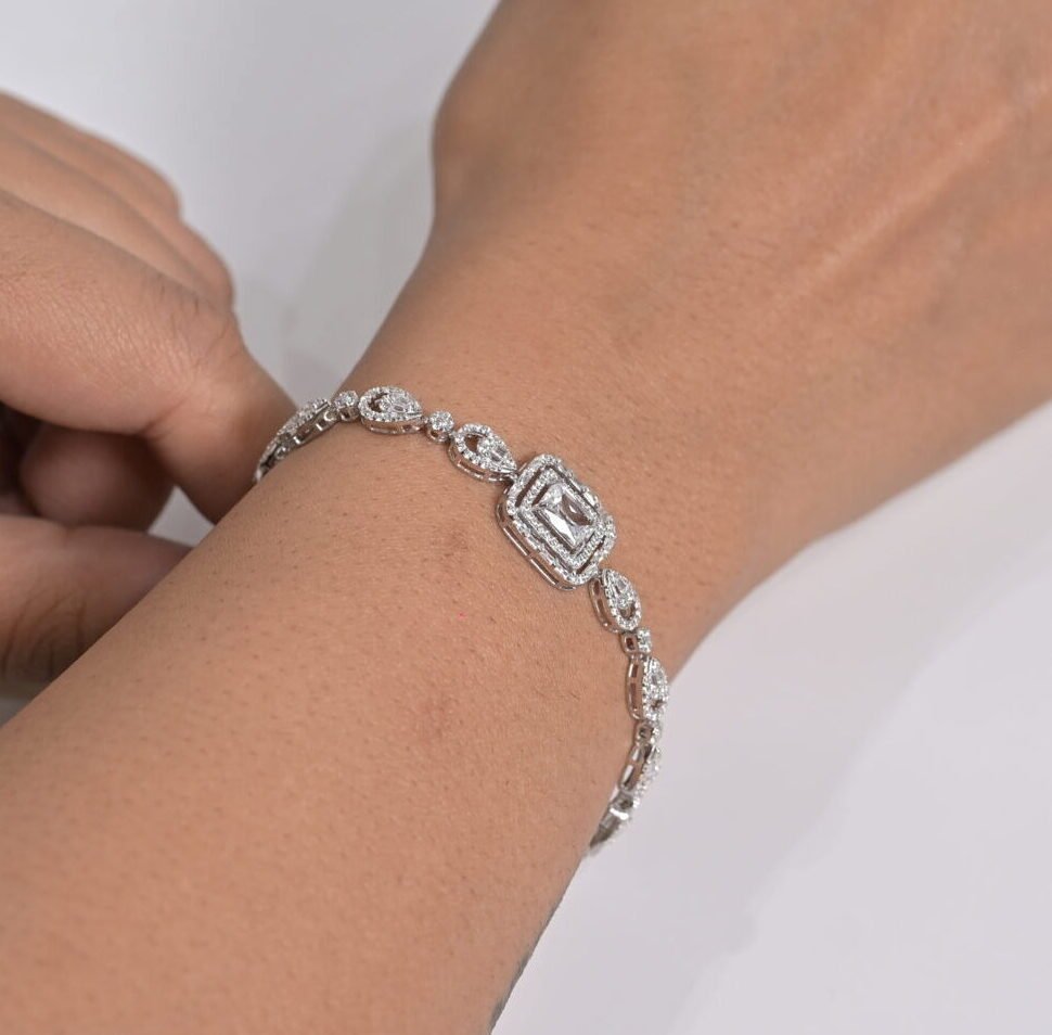 Regal Emerald-Cut Pave Silver Bracelet