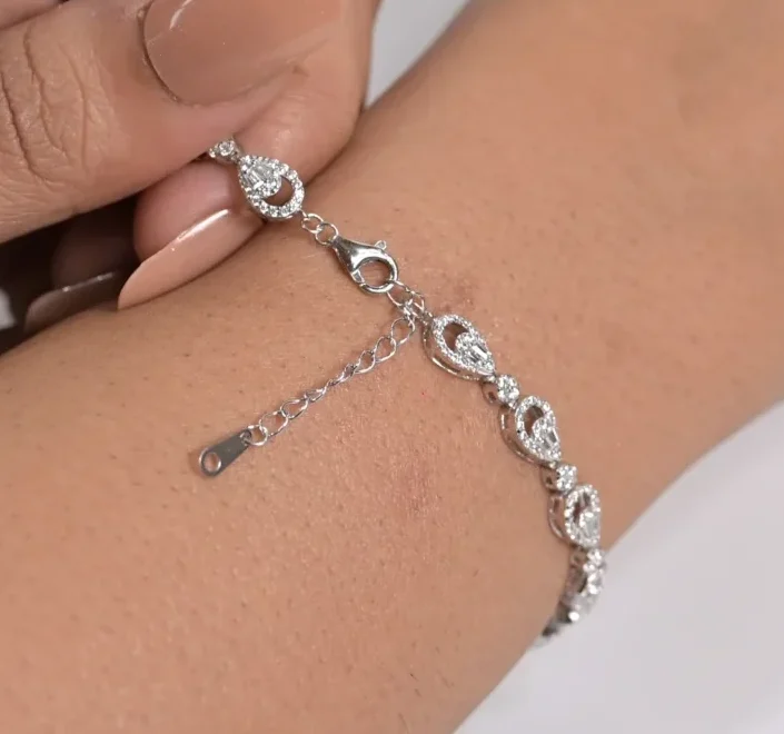 Regal Emerald-Cut Pave Silver Bracelet