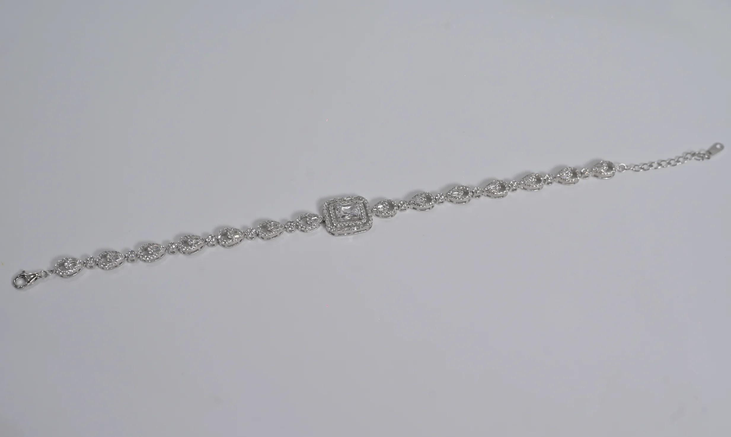 Regal Emerald-Cut Pave Silver Bracelet