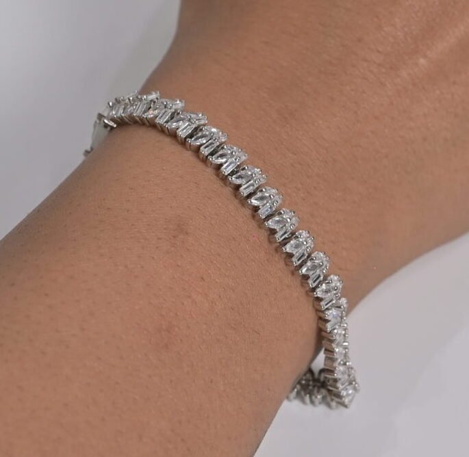 Radiant Baguette Pave Silver Tennis Bracelet