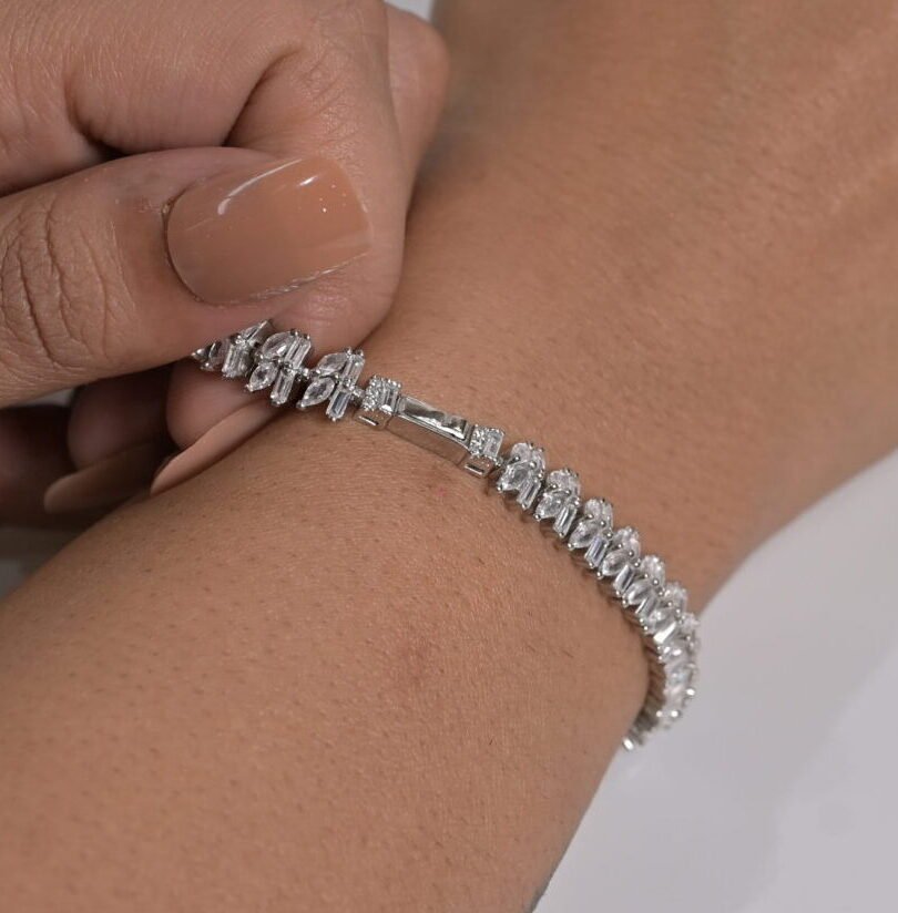 Radiant Baguette Pave Silver Tennis Bracelet