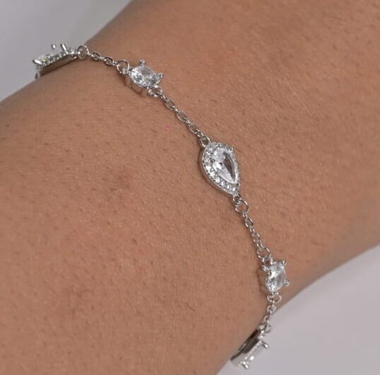 Dainty Station Pave Silver Bracelet