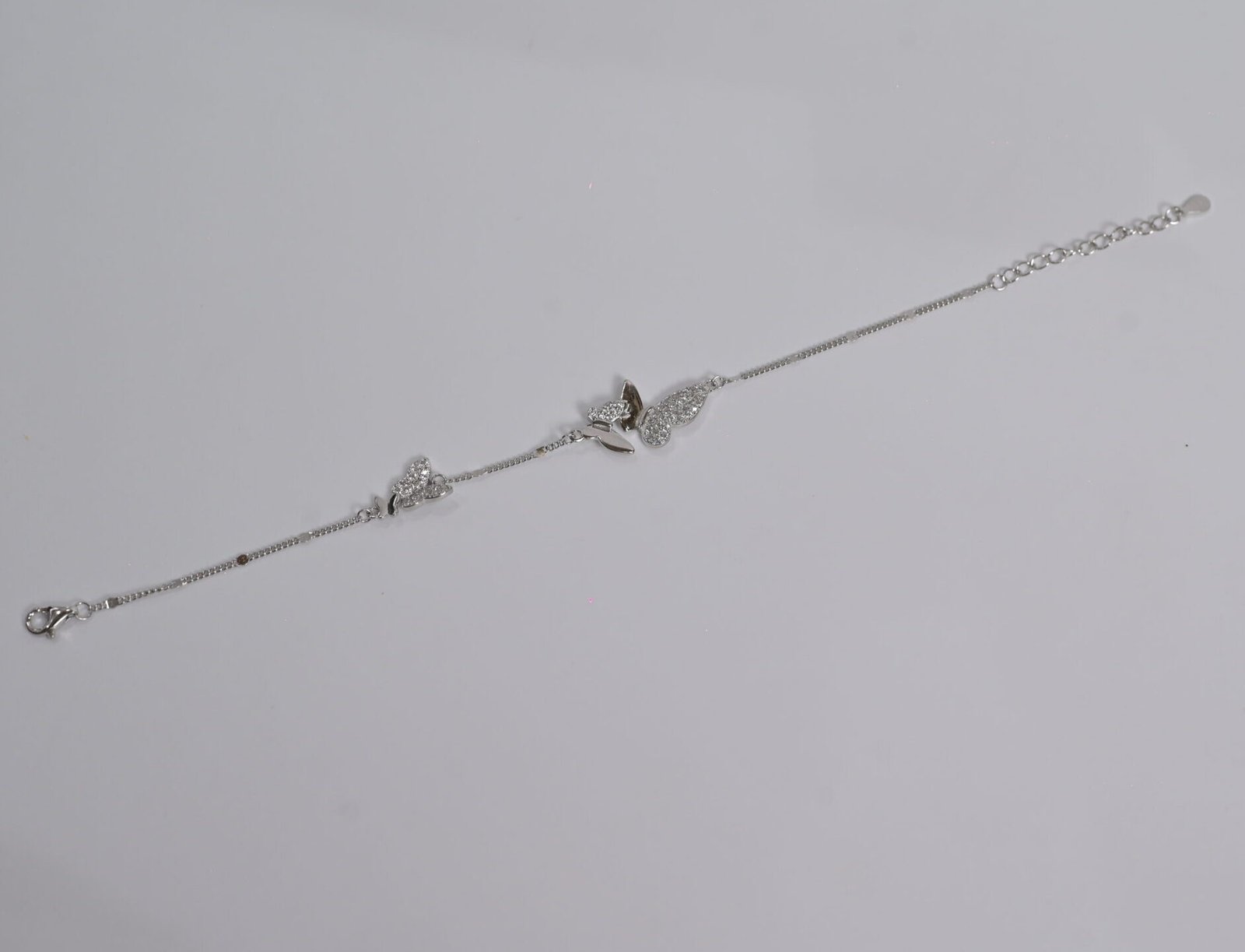 Double Butterfly Pave Silver Bracelet