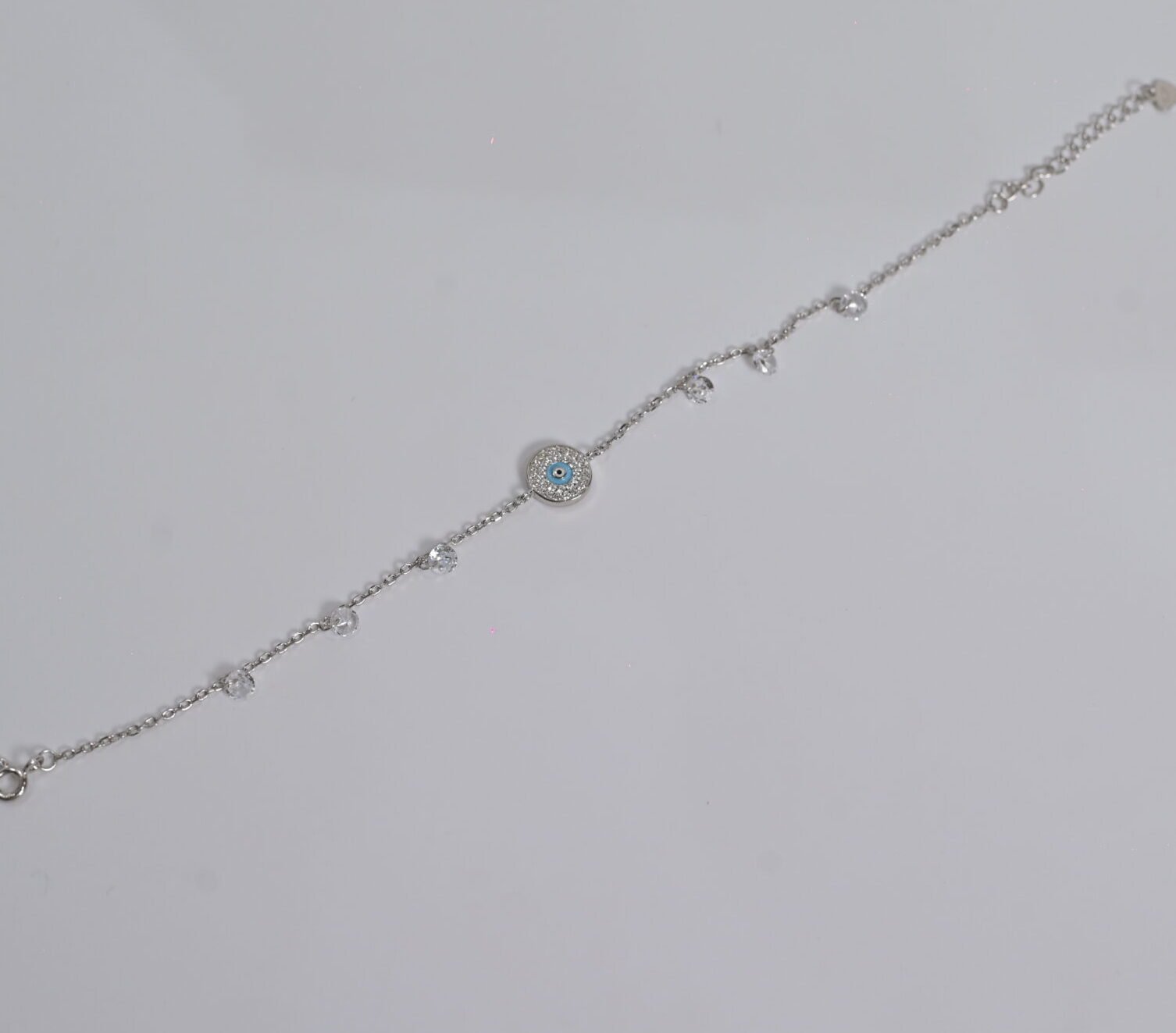 Evil Eye & Dainty Drop Silver Bracelet