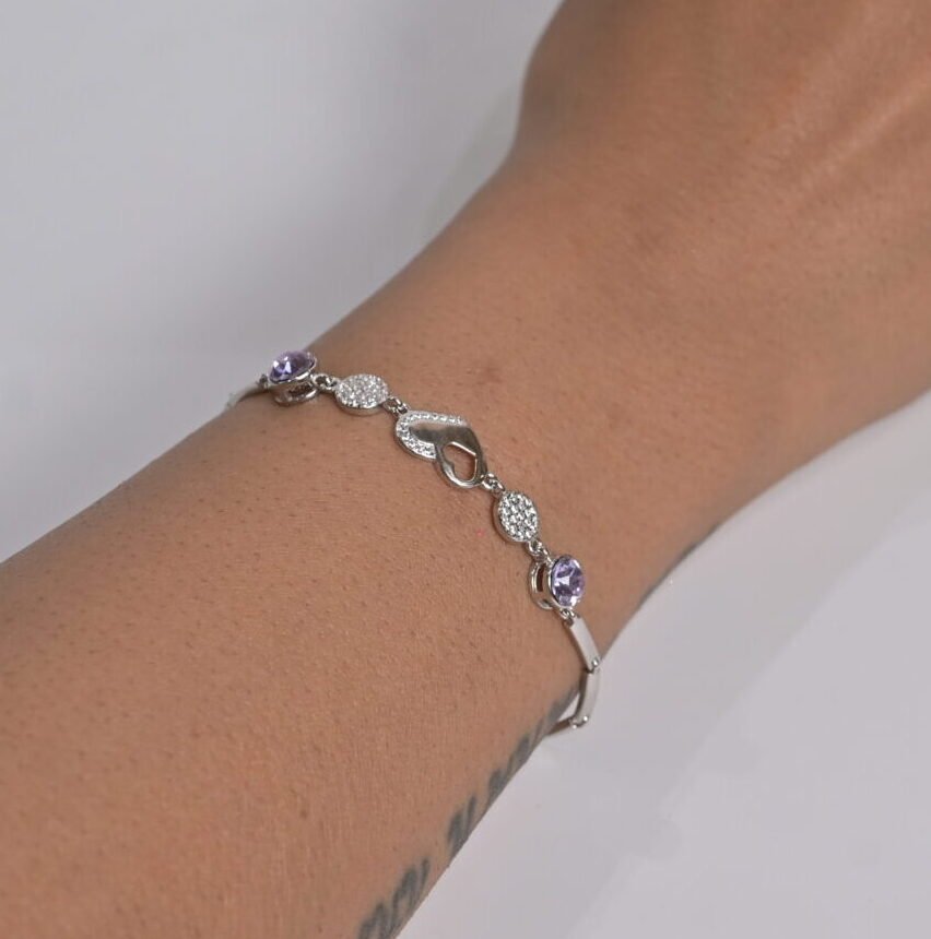 Amethyst Heart & Pave Silver Bracelet