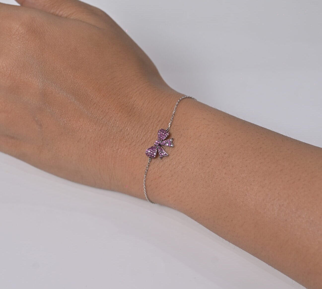 Dainty Pave Bow Silver Bracelet