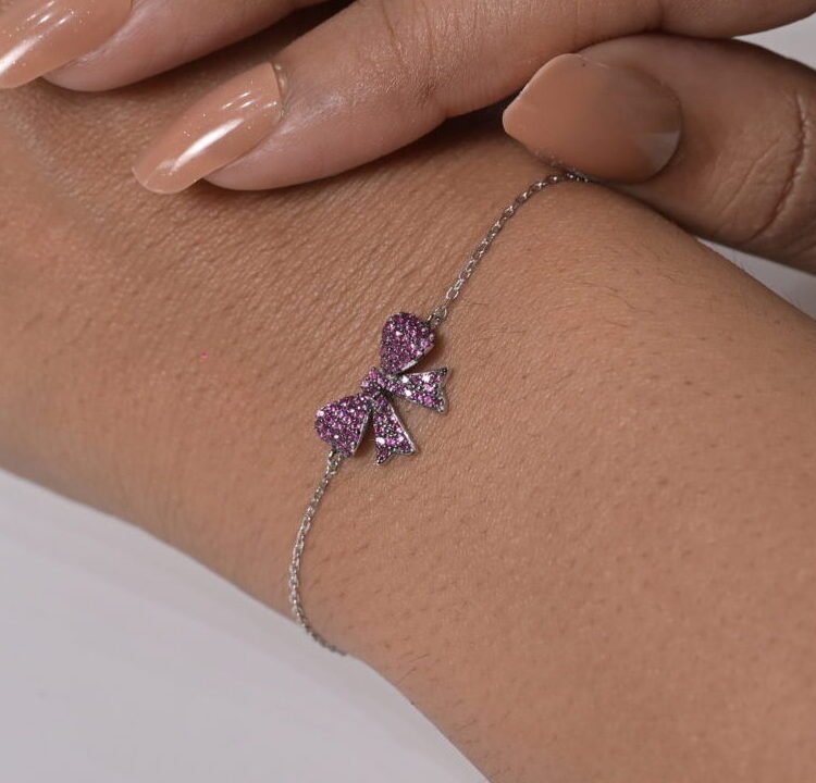 Dainty Pave Bow Silver Bracelet