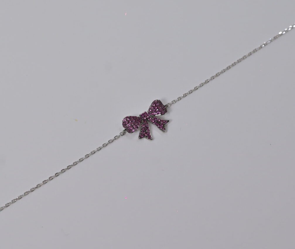Dainty Pave Bow Silver Bracelet