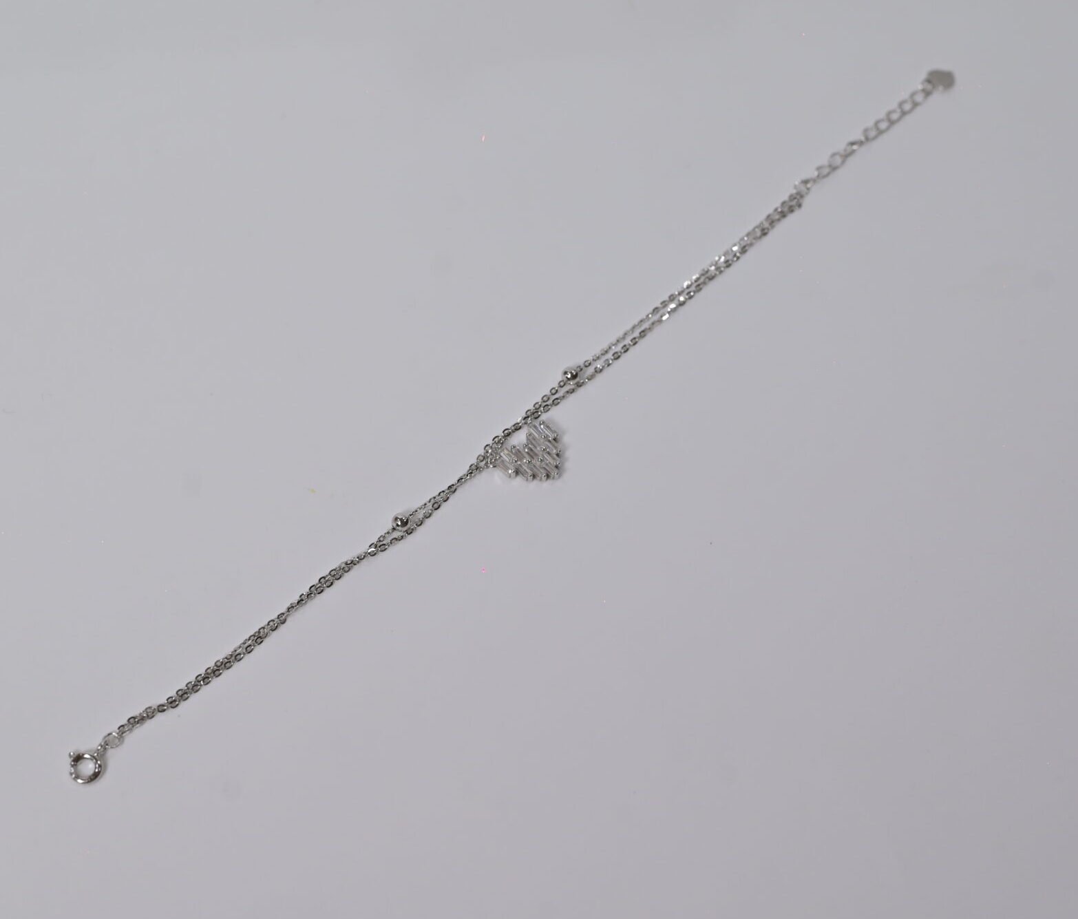 Double-Layer Pave Heart Silver Bracelet