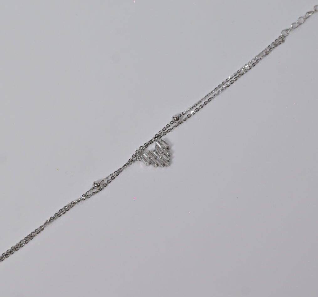 Double-Layer Pave Heart Silver Bracelet