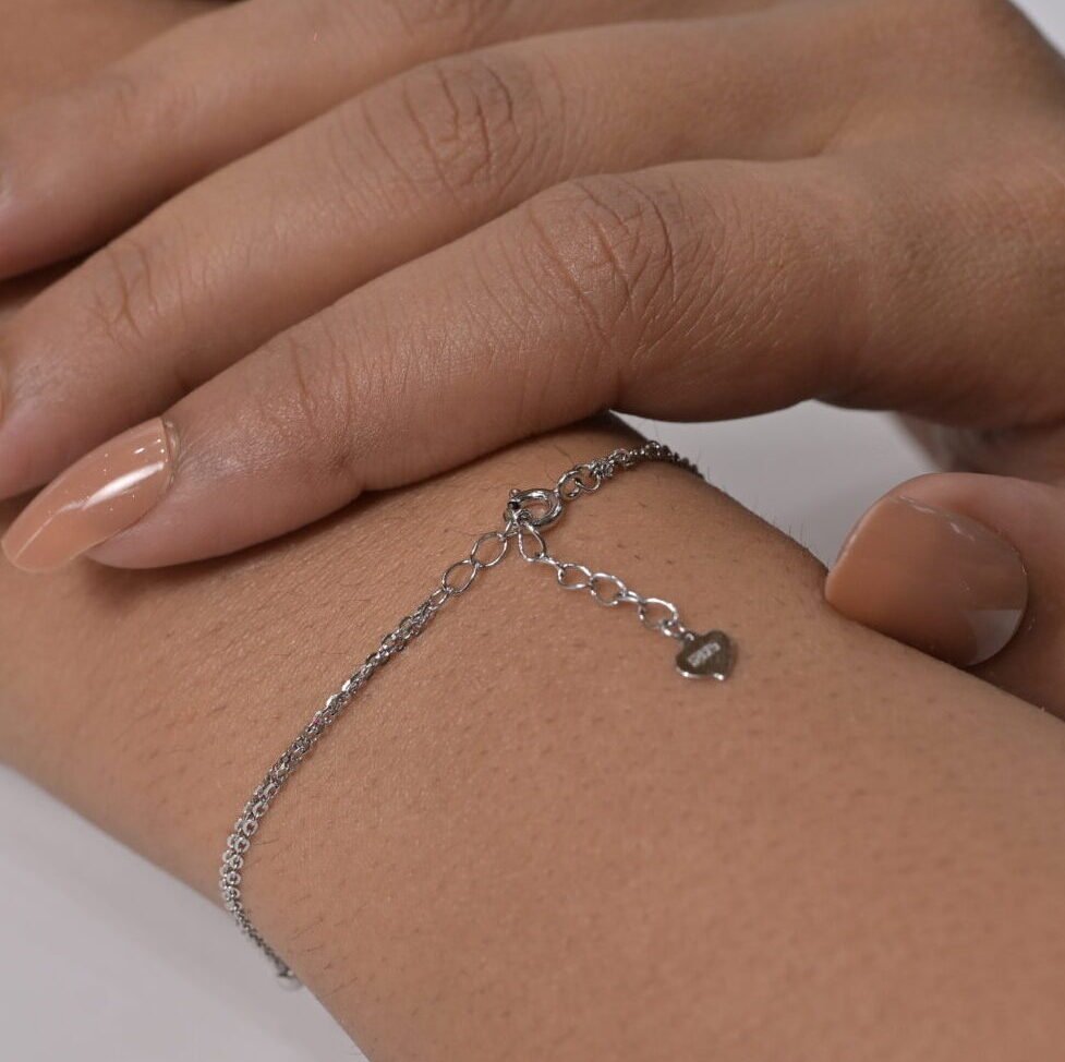Double-Layer Pave Heart Silver Bracelet