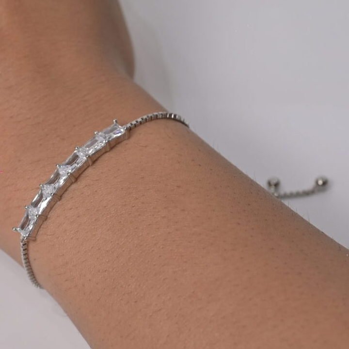 Radiant Baguette Slider Silver Bracelet