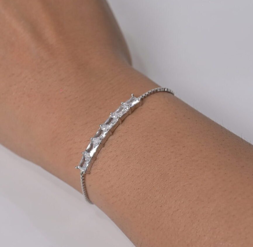 Radiant Baguette Slider Silver Bracelet