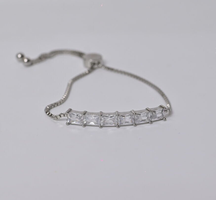 Radiant Baguette Slider Silver Bracelet