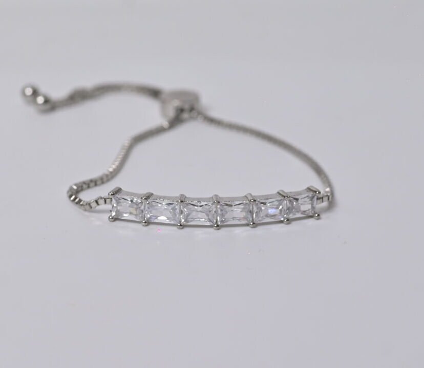 Radiant Baguette Slider Silver Bracelet