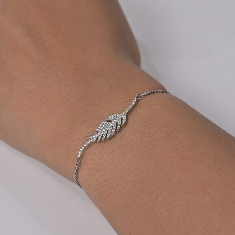 Celestial Feather Pave Slider Silver Bracelet