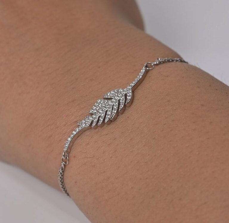 Celestial Feather Pave Slider Silver Bracelet