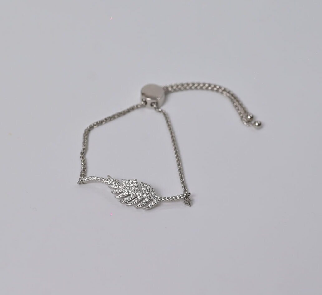 Celestial Feather Pave Slider Silver Bracelet